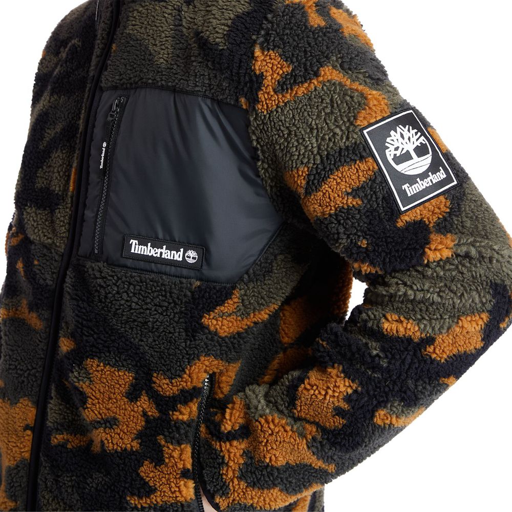 Geaca Timberland Barbati Negrii/Verzi/Maro - Camo Recycled Fleece - Romania - WJEACF819